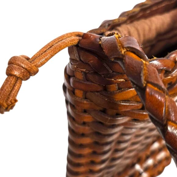 Vintage Ellepi Woven Bucket Bag Brown Leather Crossbody Drawstring Cottagecore - Picture 8 of 16